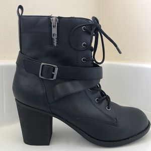 Black lace up wrap bootie